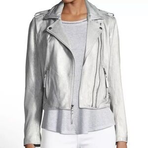 Joie Leolani Metallic Silver Leather Jacket